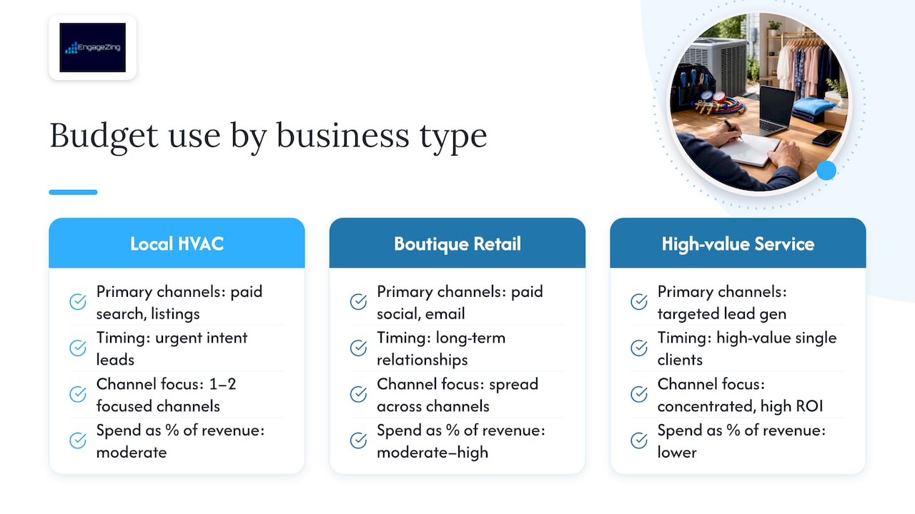 How marketing budgets play out across industries and business sizes — overview diagram