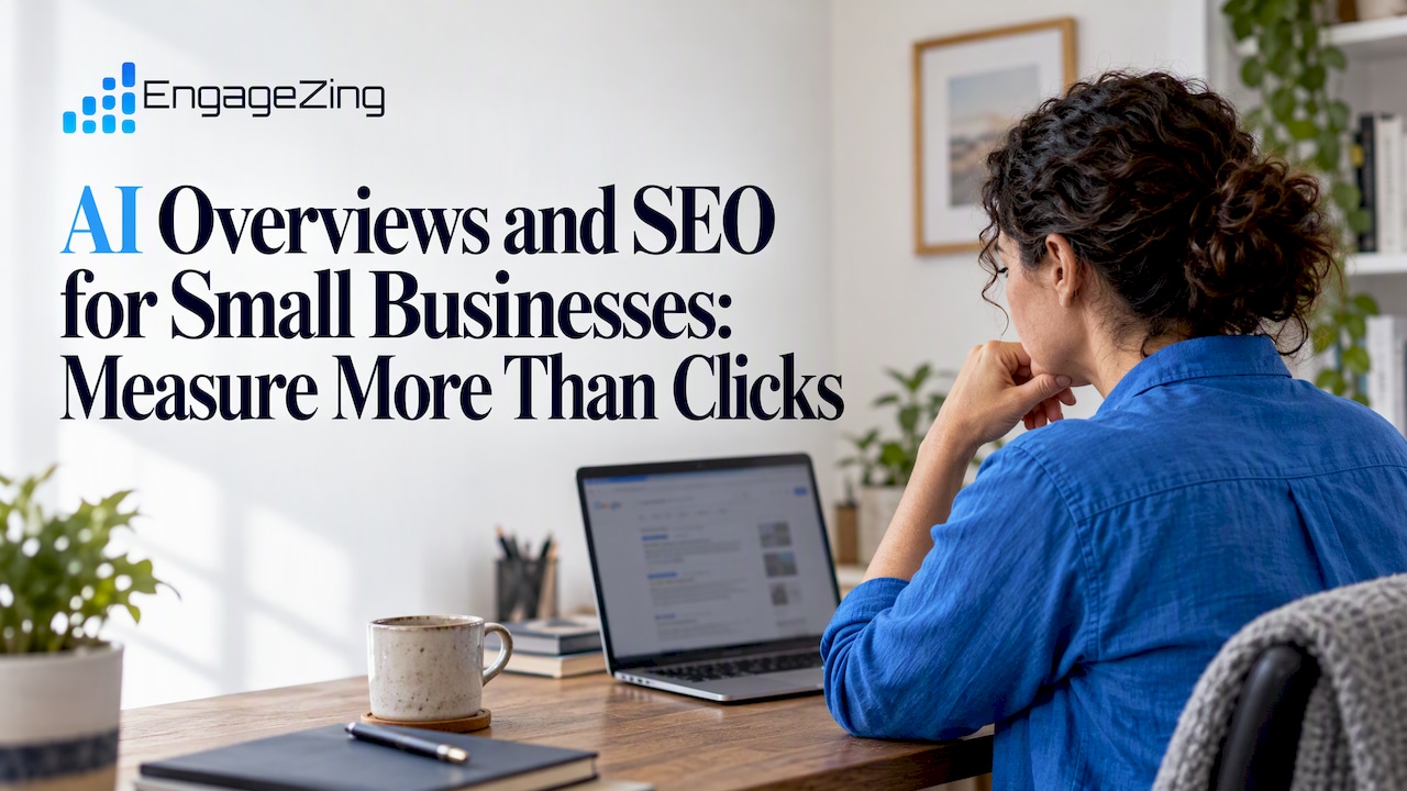 Small business owner reviewing AI search results