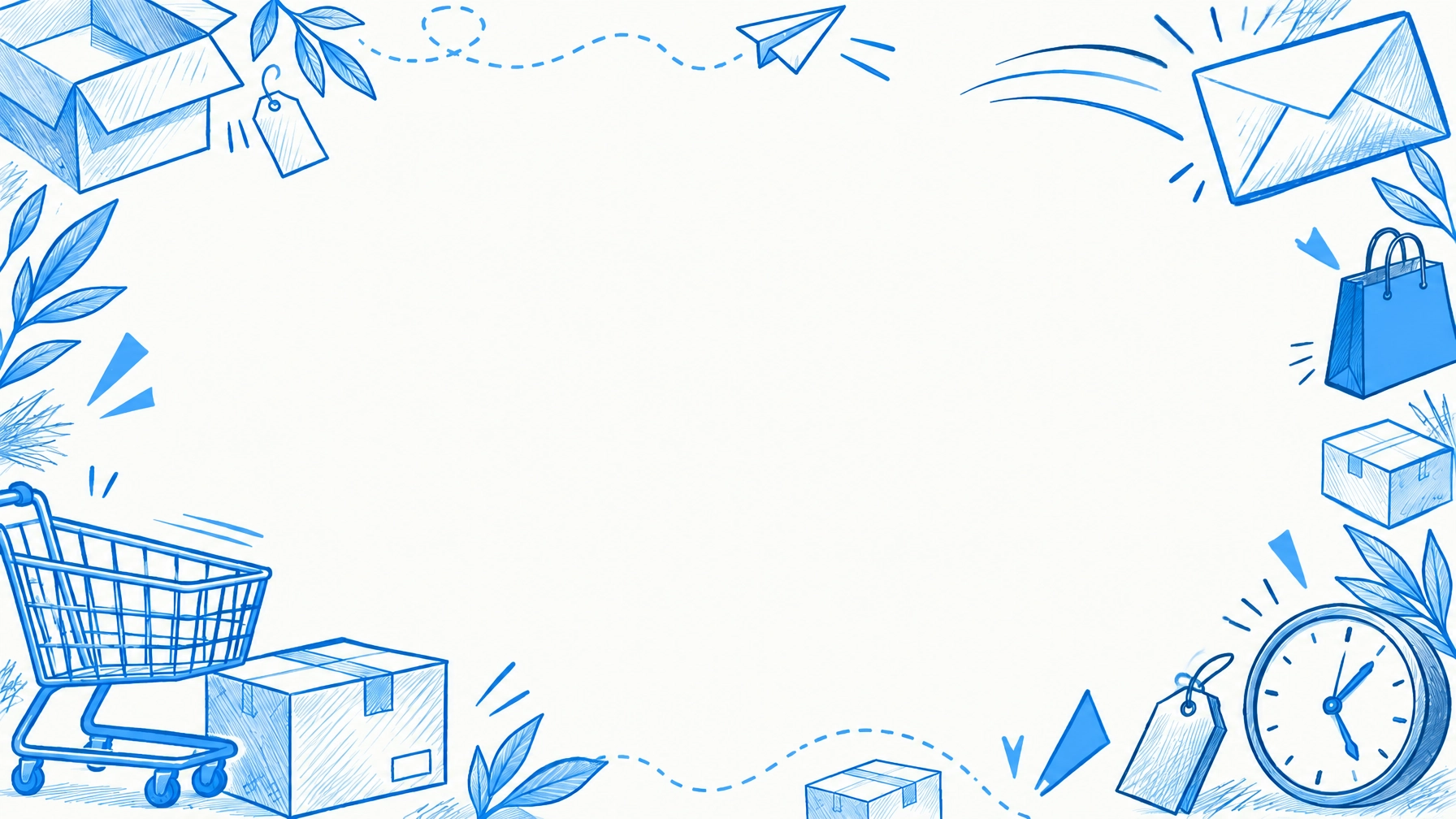 Abandoned cart email illustration with shopping cart, parcel, and envelope